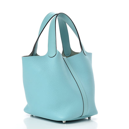 Hermes Taurillon Clemence Picotin Lock 18 PM Bleu Atoll 2 of 10