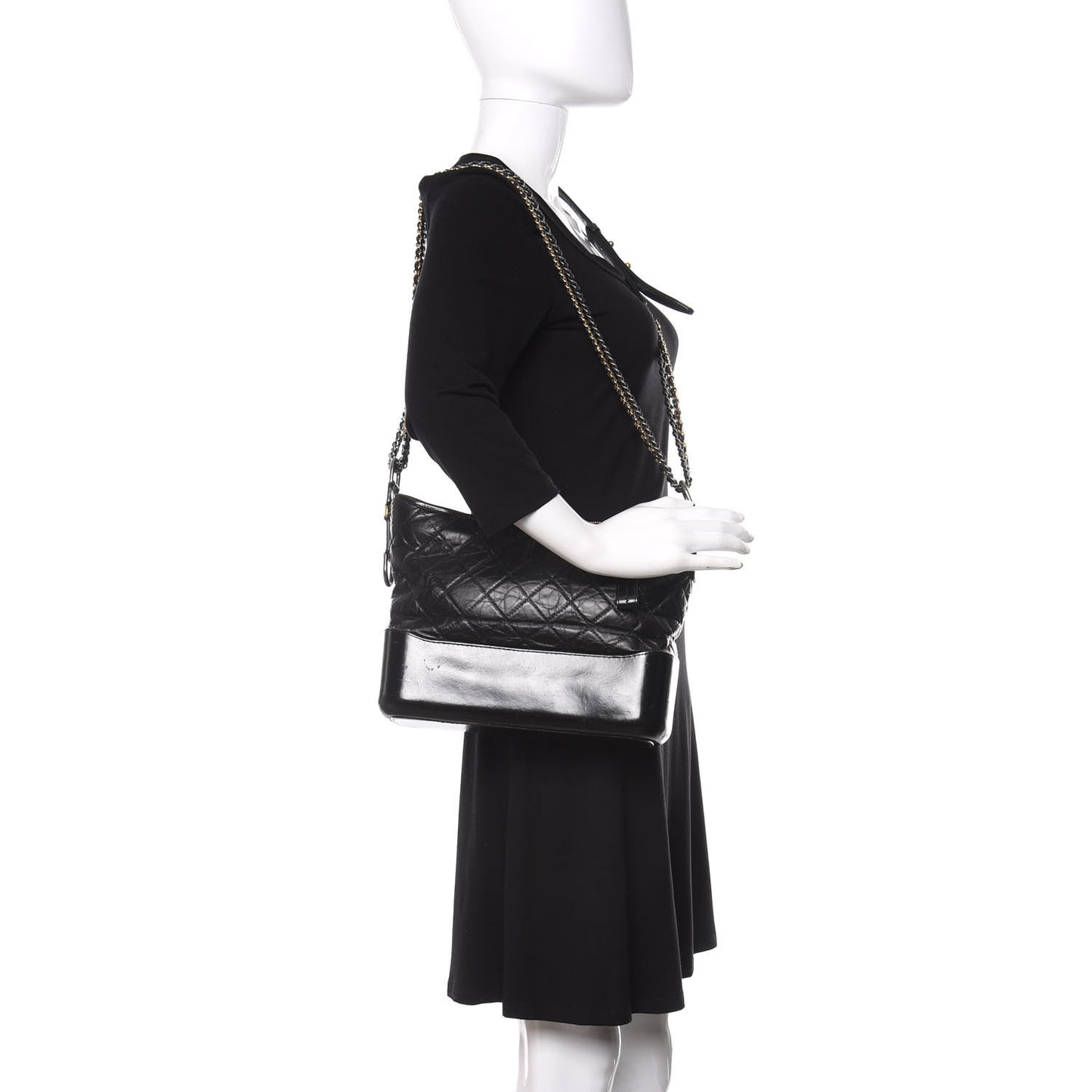 Aged Calfskin Quilted Medium Gabrielle Hobo Black