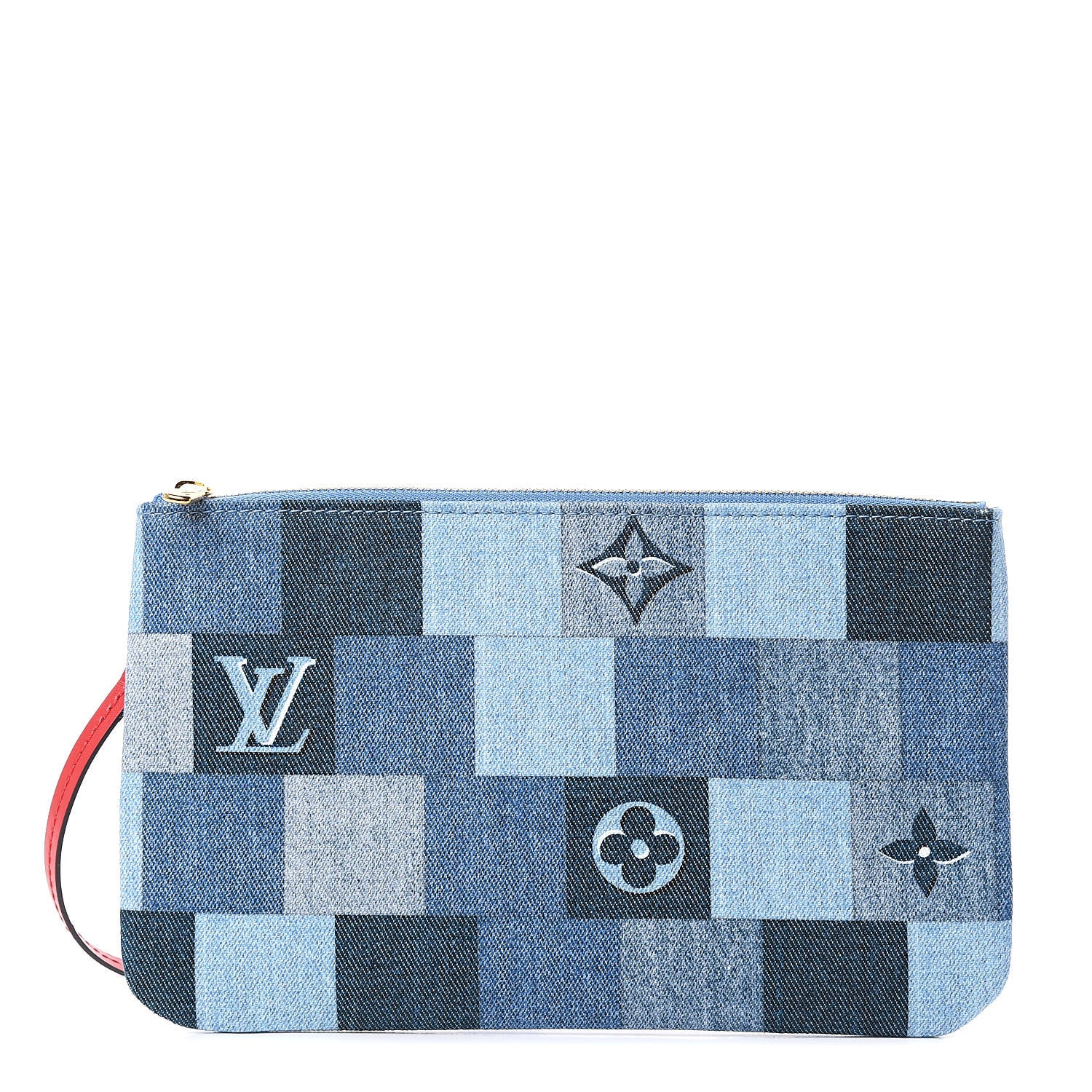 Louis Vuitton Denim Damier Monogram Patchwork Neverfull MM Pochette Blue Rouge 1 of 7