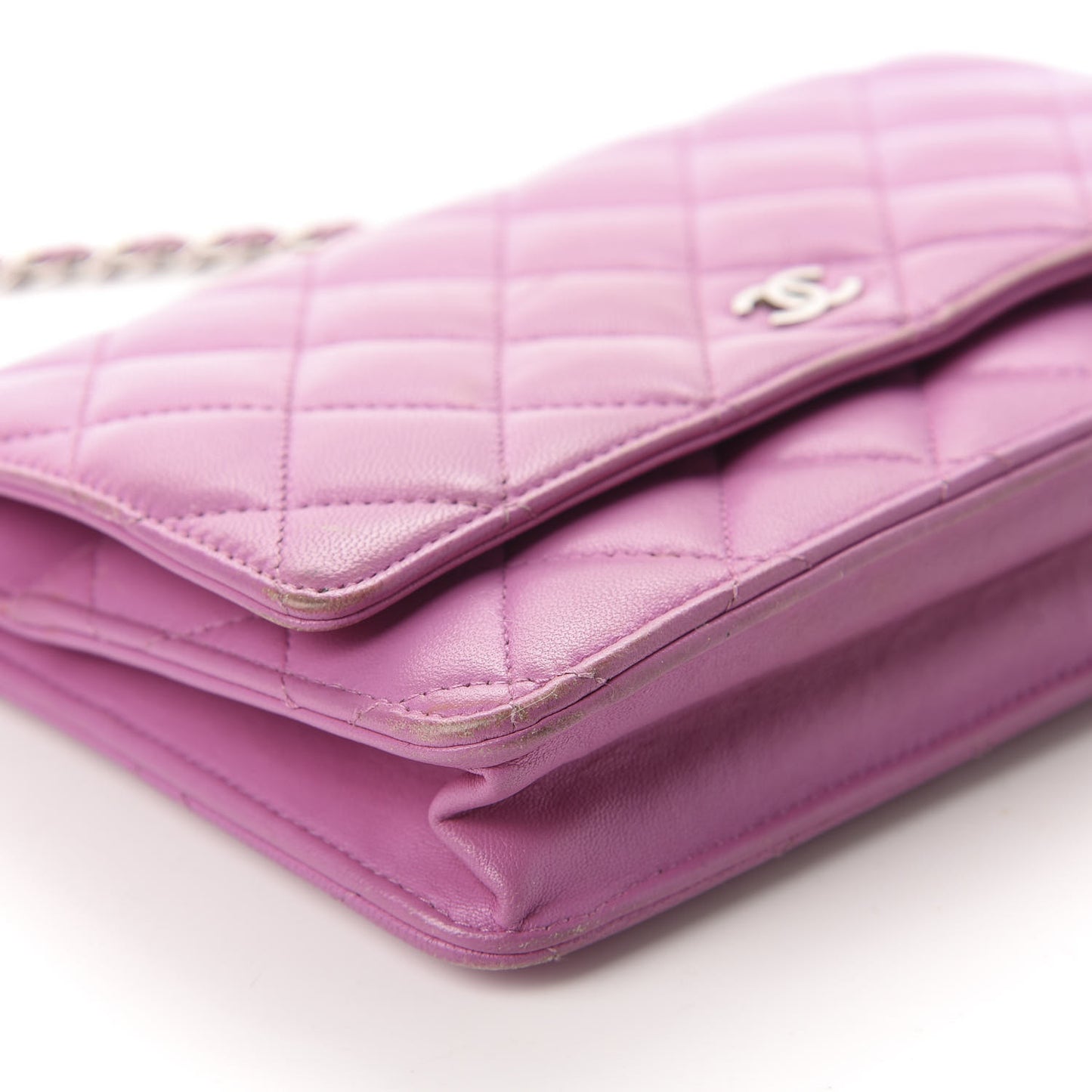 Lambskin Quilted Wallet On Chain WOC Purple