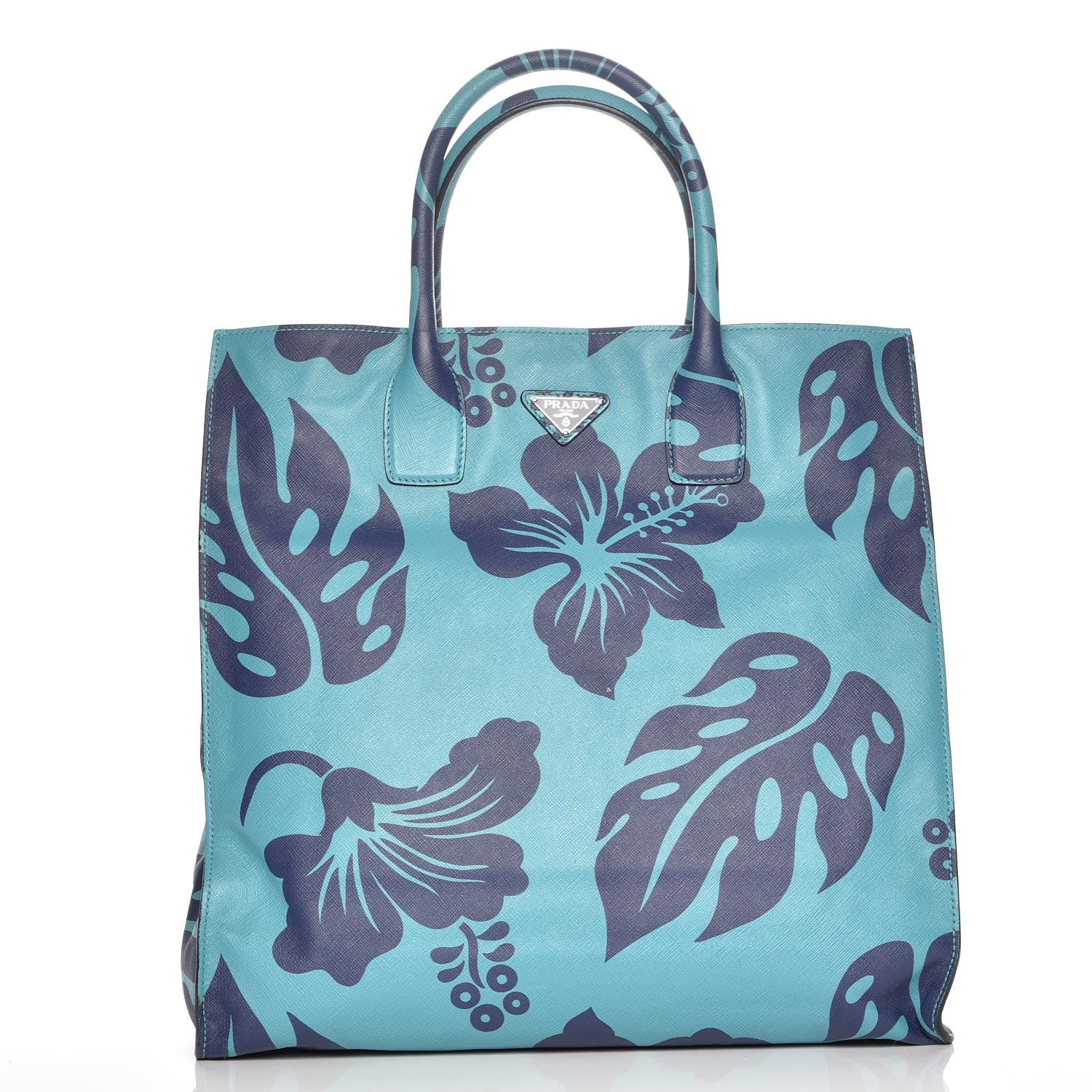 Prada Saffiano Hibiscus Print Tote Turchese Baltico 1 of 7