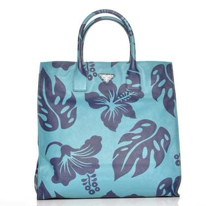 Prada Saffiano Hibiscus Print Tote Turchese Baltico 1 of 7