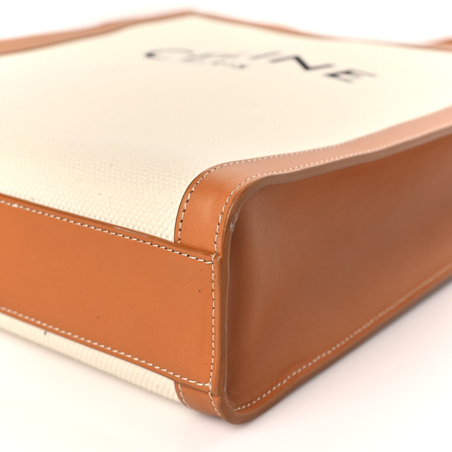 Canvas Calfskin Logo Print Small Vertical Cabas Natural Tan