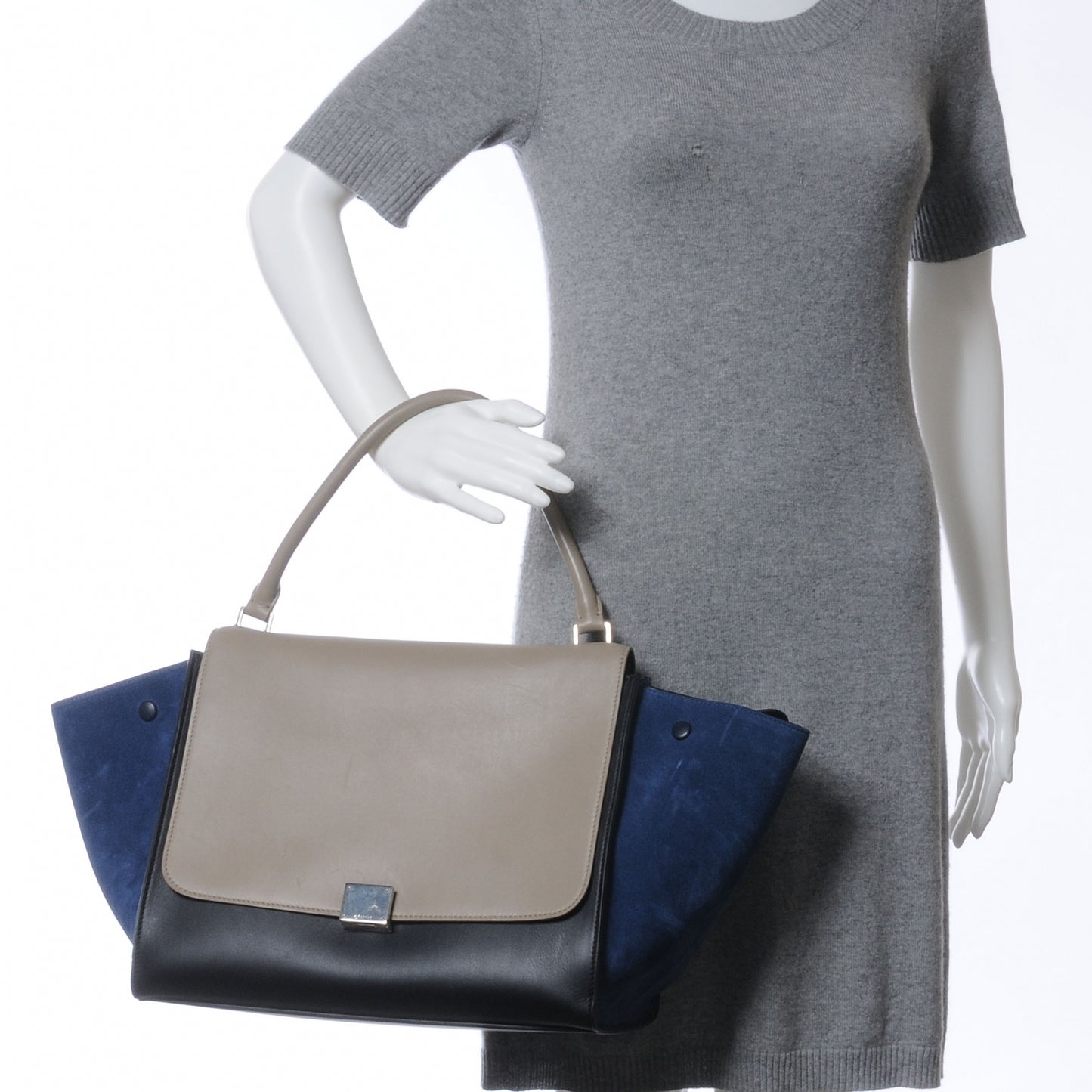 Calfskin and Suede Large Tri-Color Trapeze Royal Blue