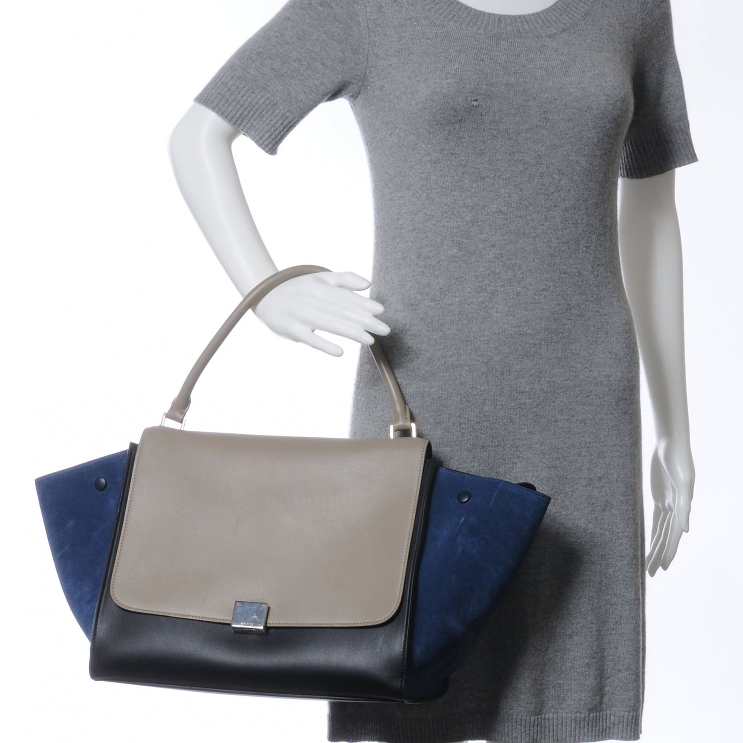 Celine Calfskin and Suede Large Tri-Color Trapeze Royal Blue 2 of 7