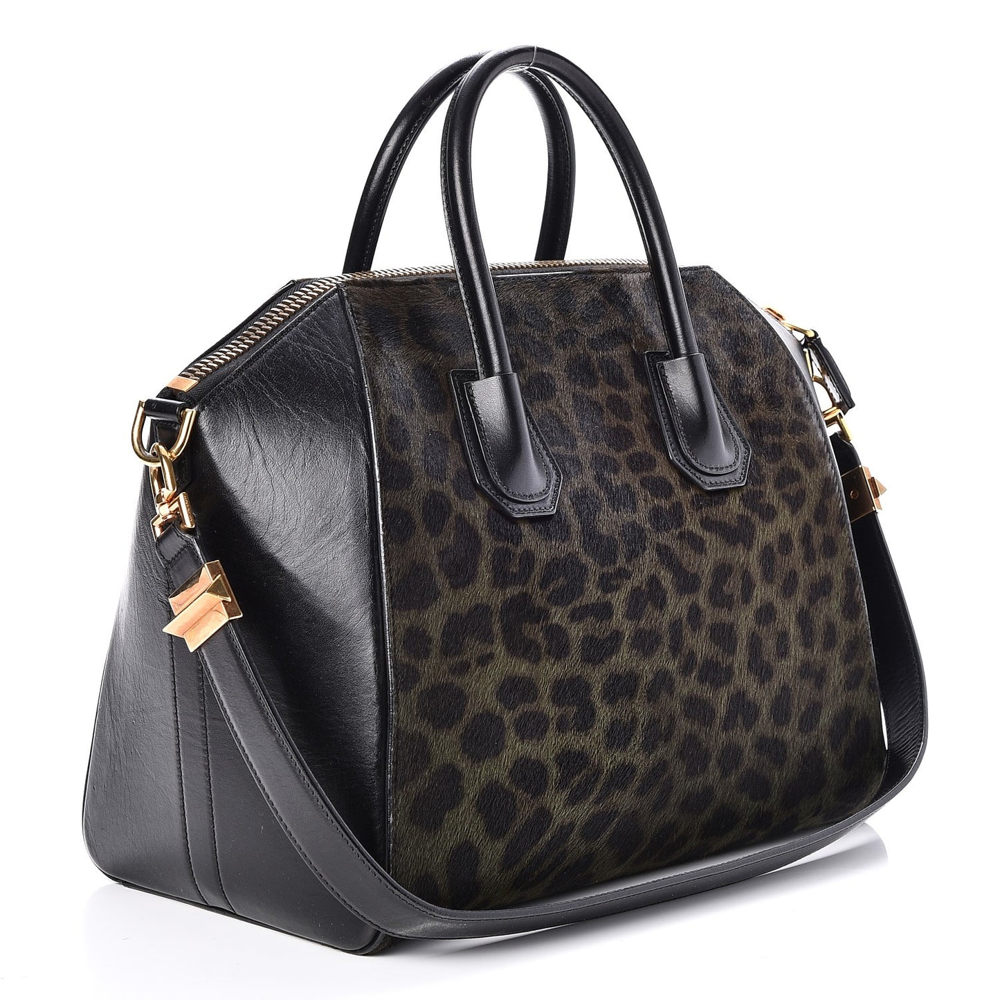 Calf Hair Smooth Calfskin Leopard Print Medium Antigona Black