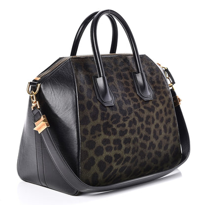 Givenchy Calf Hair Smooth Calfskin Leopard Print Medium Antigona Black 3 of 8