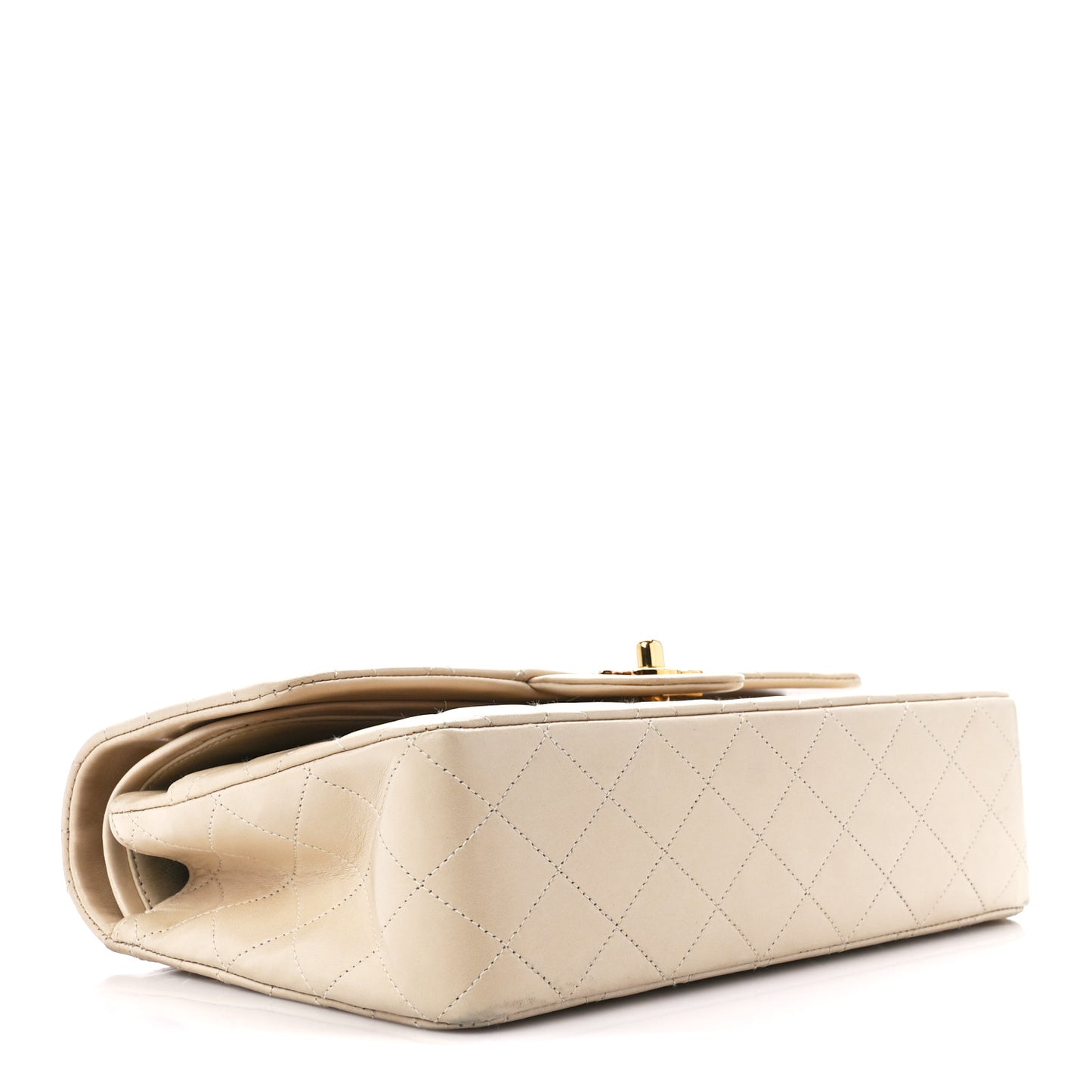 Lambskin Quilted Medium Double Flap Beige