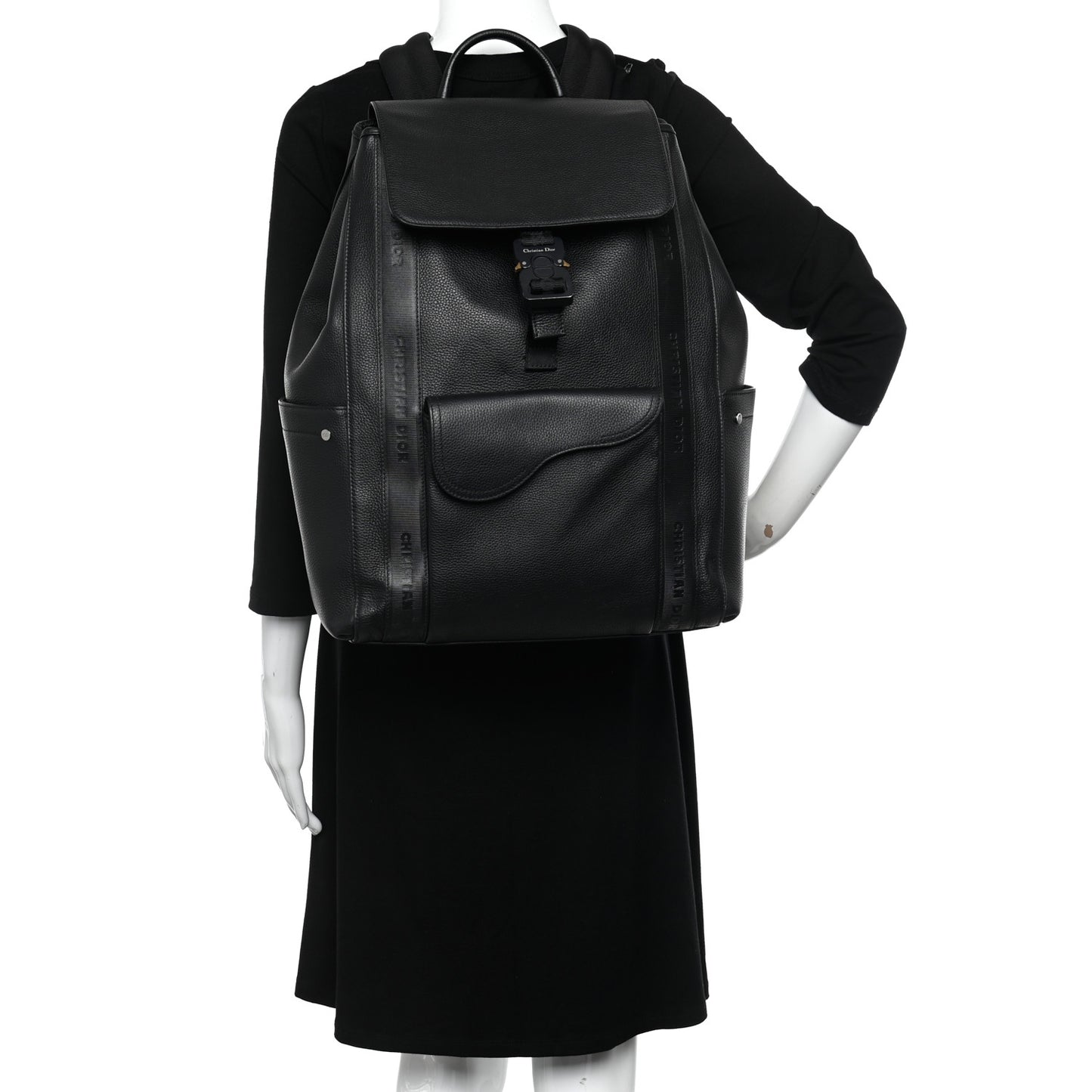 Grained Calfskin Saddle Backpack Black