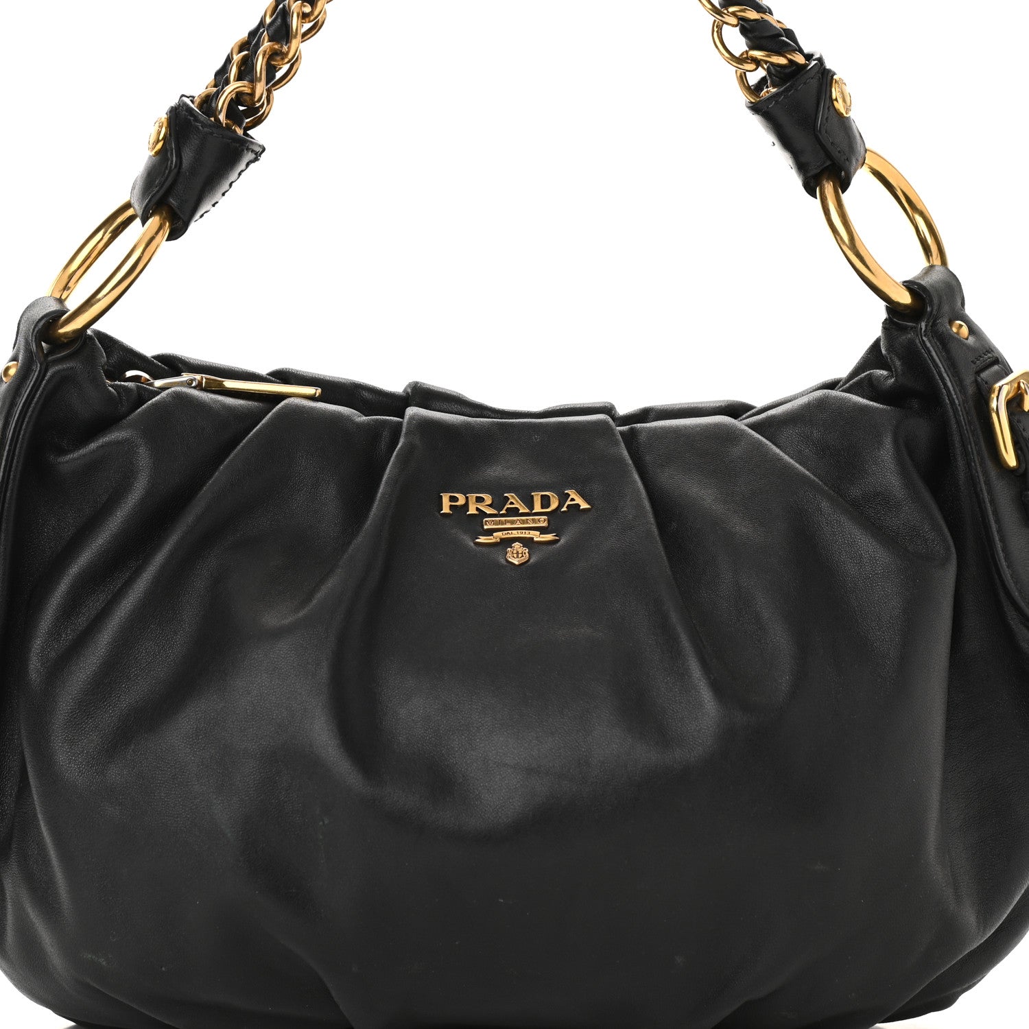 Prada Soft Calf Pleated Hobo Black 7 of 12
