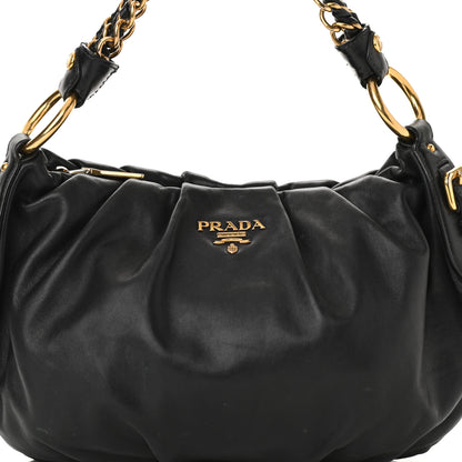 Prada Soft Calf Pleated Hobo Black 7 of 12