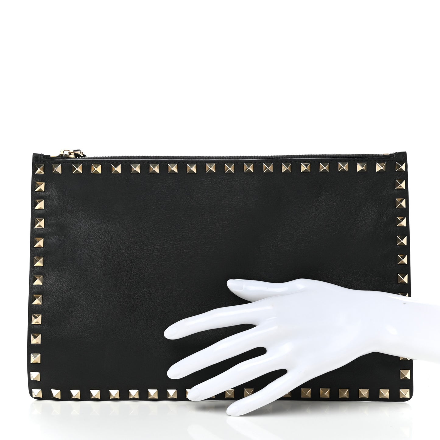 Vitello Large Rockstud Zip Pouch Black