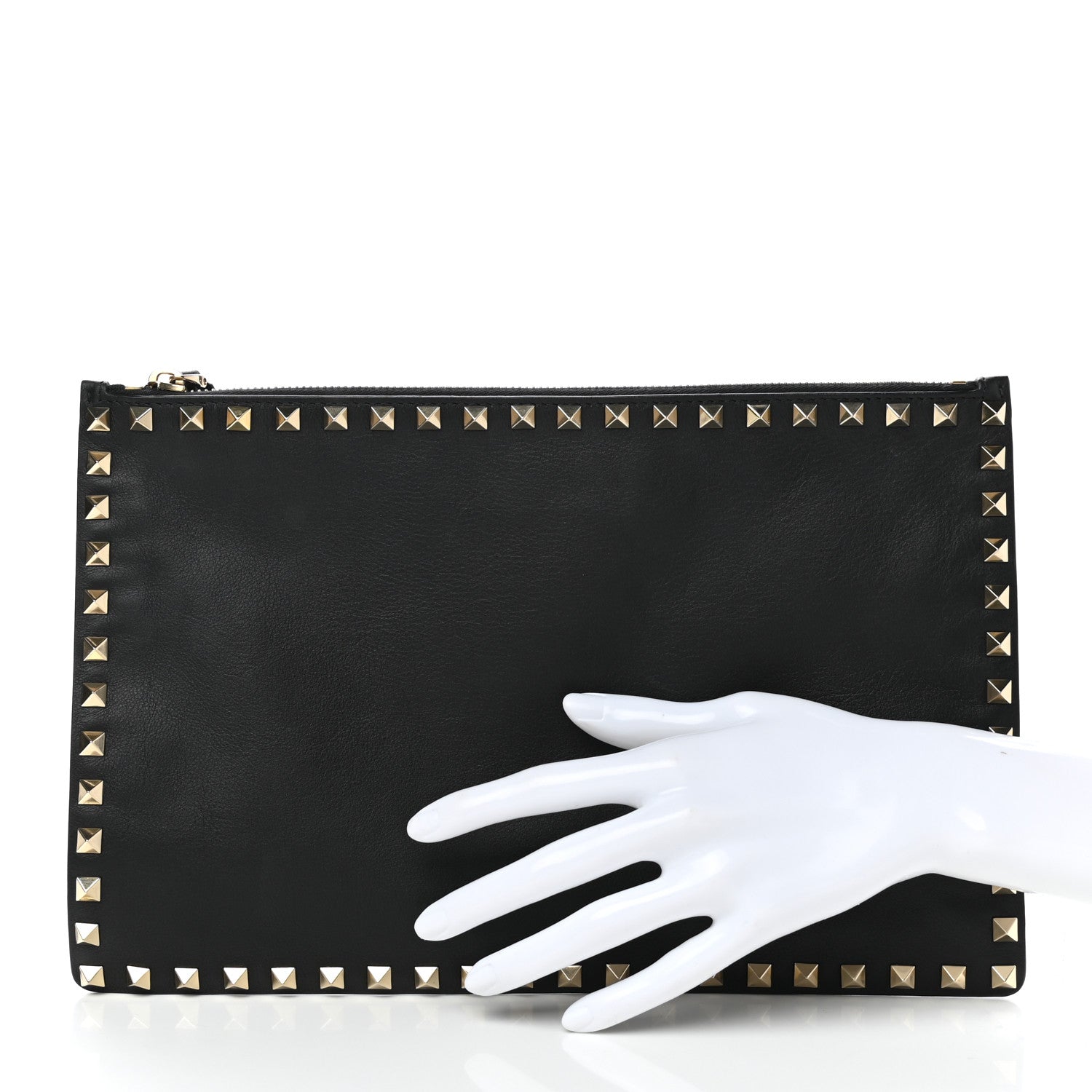 Valentino Garavani Vitello Large Rockstud Zip Pouch Black 2 of 7