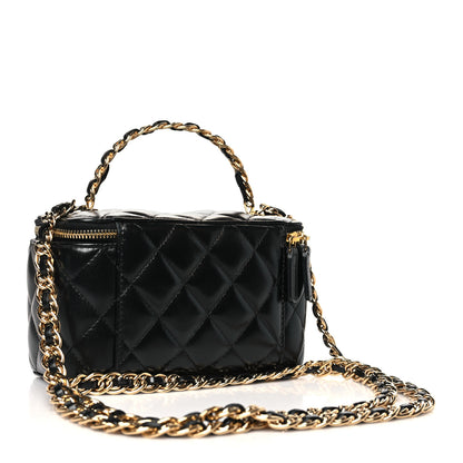 Chanel Lambskin Quilted Golden Links Top Handle Vanity Case With Chain Black 3 of 10