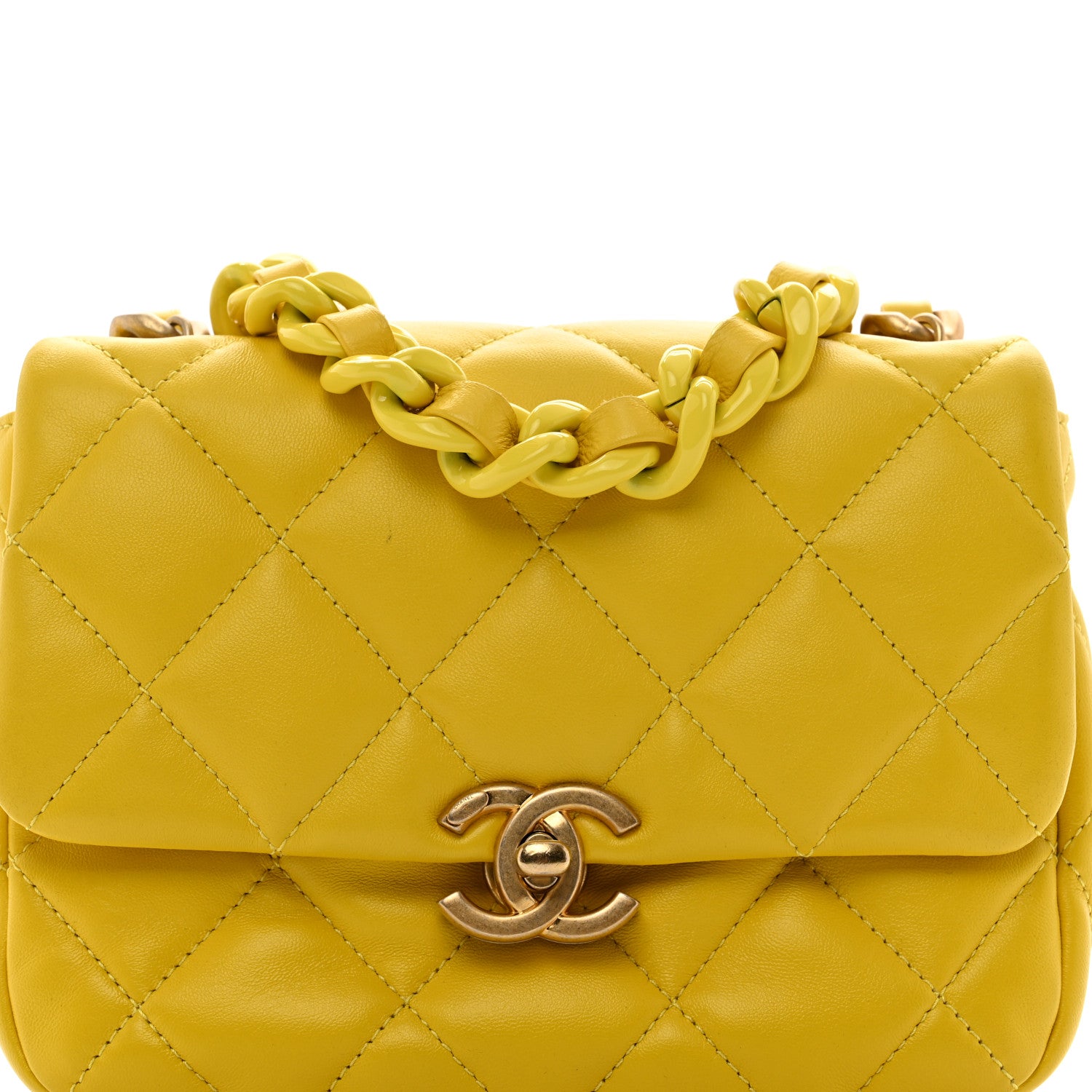 Chanel Lambskin Quilted Mini Lacquered Chain Flap Yellow 5 of 11