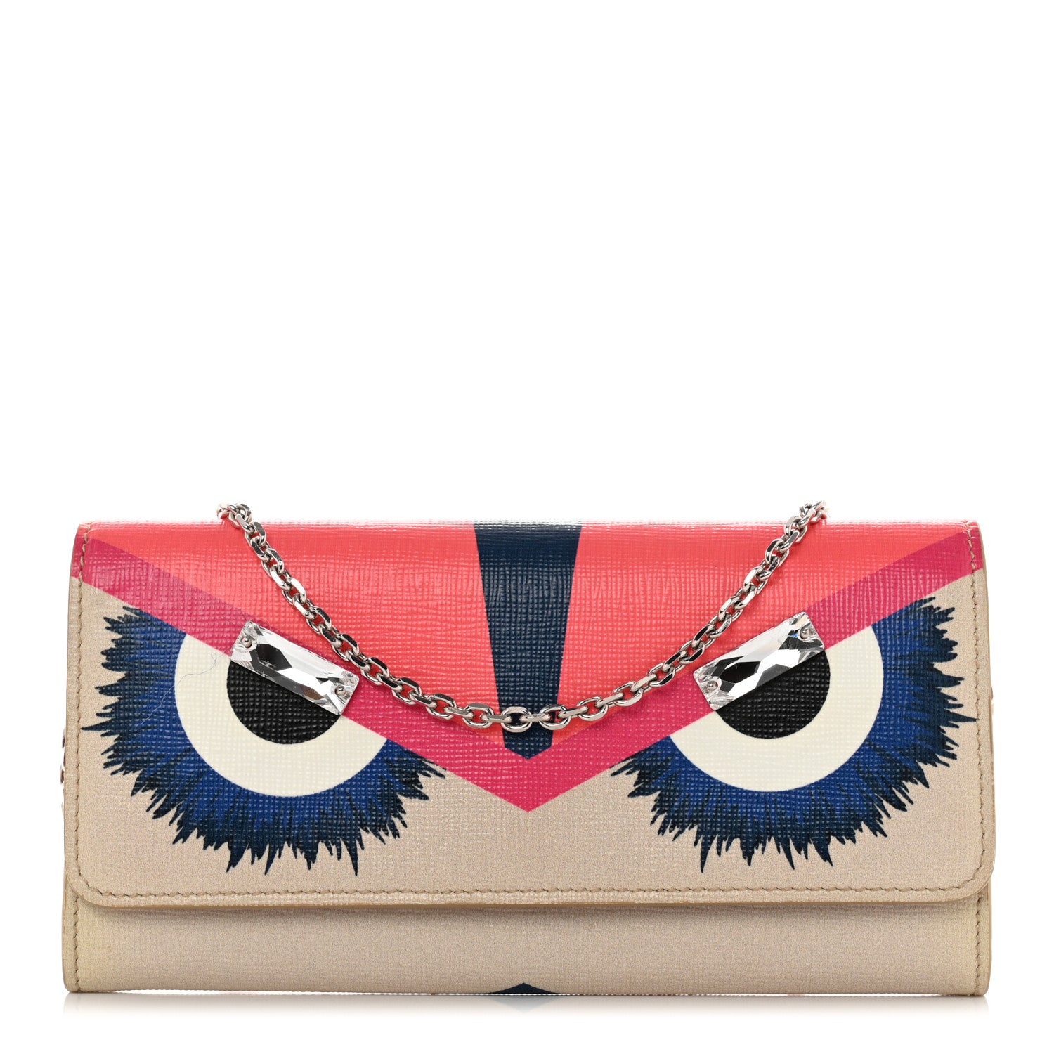 Fendi Vitello Elite Crystal Eye Monster Continental Wallet on Chain Bellini Multicolor 1 of 8
