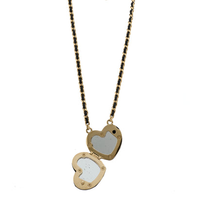 Chanel Lambskin CC Heart Mirror Locket Necklace Gold Black 4 of 5