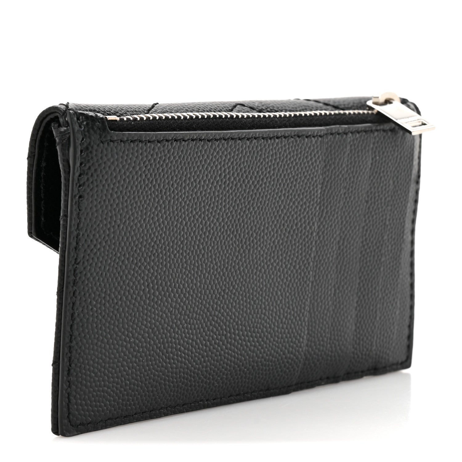 Saint Laurent Grain De Poudre Matelasse Chevron Monogram Compact Wallet Black 3 of 9