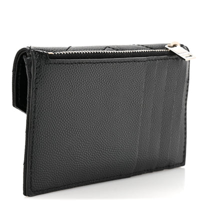 Saint Laurent Grain De Poudre Matelasse Chevron Monogram Compact Wallet Black 3 of 9
