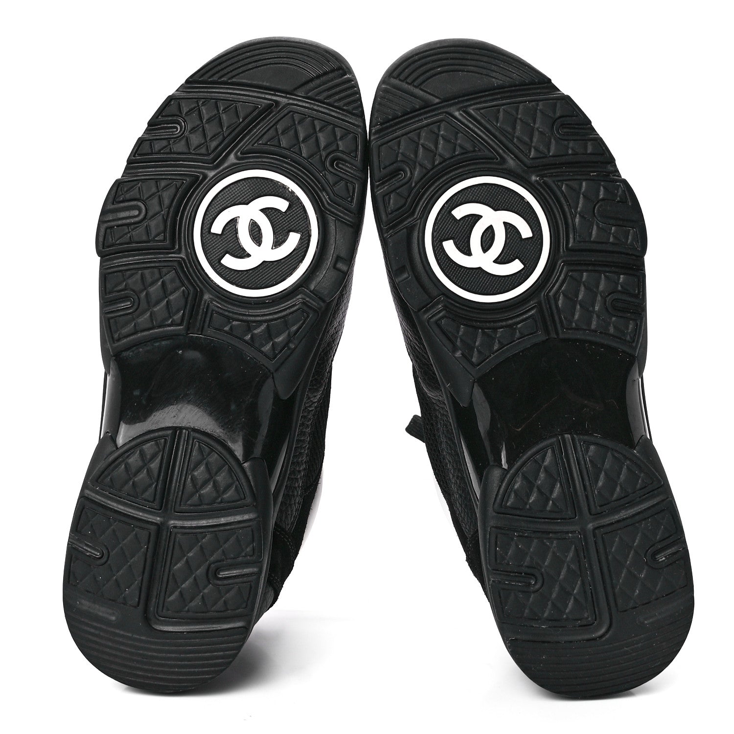 Chanel Mesh Suede Calfskin Grained Calfskin Womens CC Sneakers 38.5 White Black 5 of 9