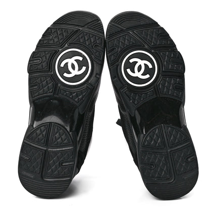 Chanel Mesh Suede Calfskin Grained Calfskin Womens CC Sneakers 38.5 White Black 5 of 9