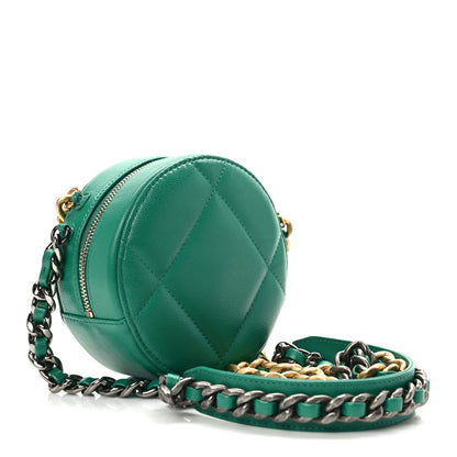 Chanel Goatskin Quilted Chanel 19 Round Clutch With Chain Green 3 of 10