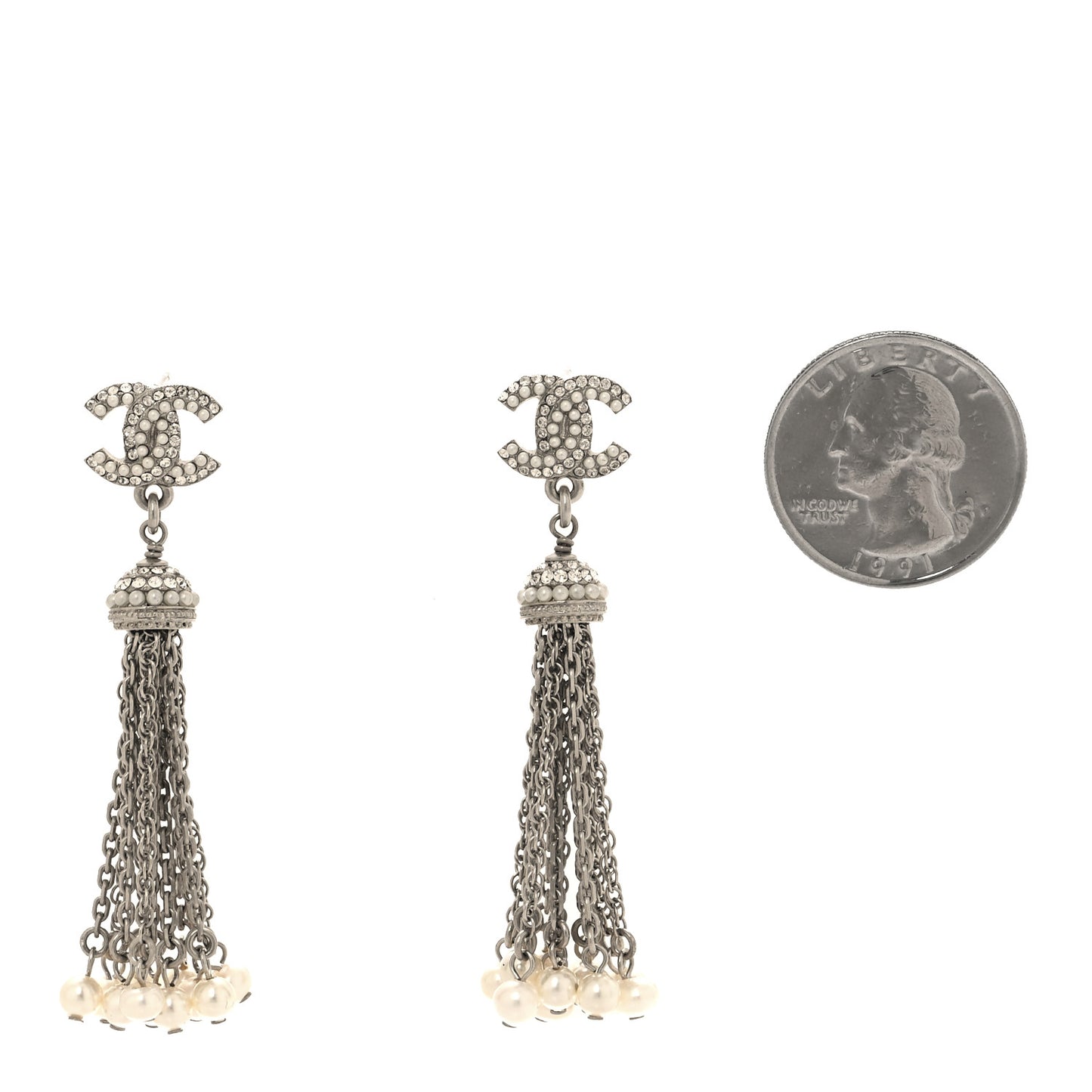 Pearl Crystal CC Drop Earrings Silver