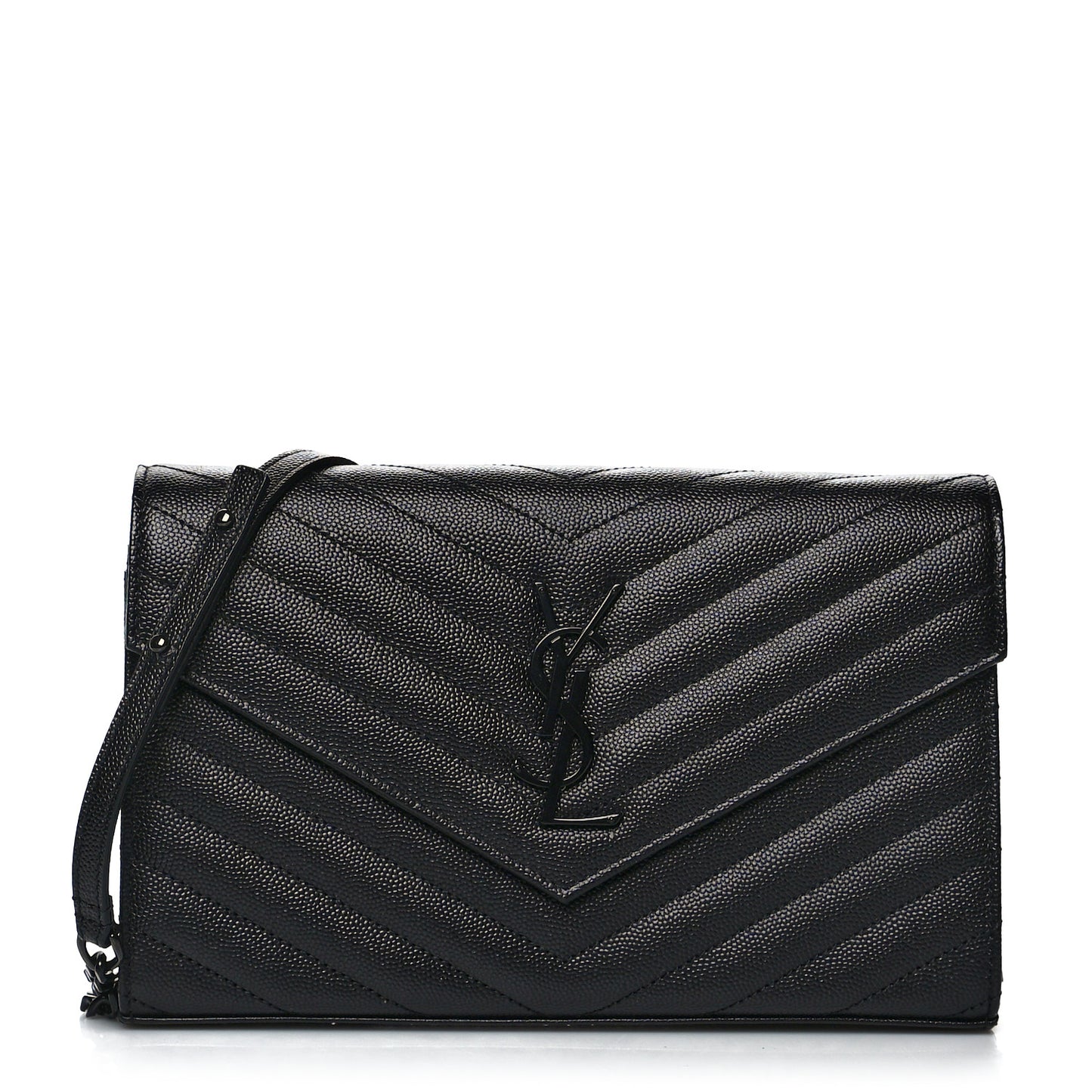 Grain De Poudre Matelasse Chevron Monogram Chain Wallet Black