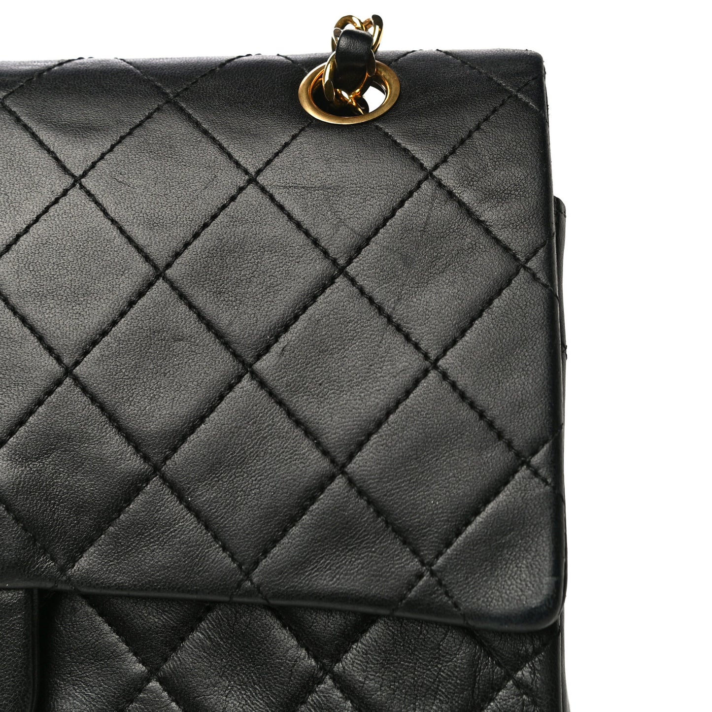 Lambskin Quilted Medium Double Flap Black
