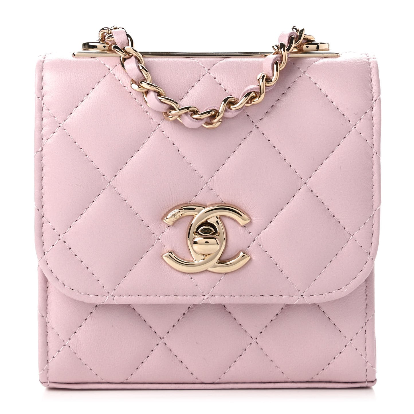 Lambskin Quilted Mini Trendy CC Clutch With Chain Light Pink
