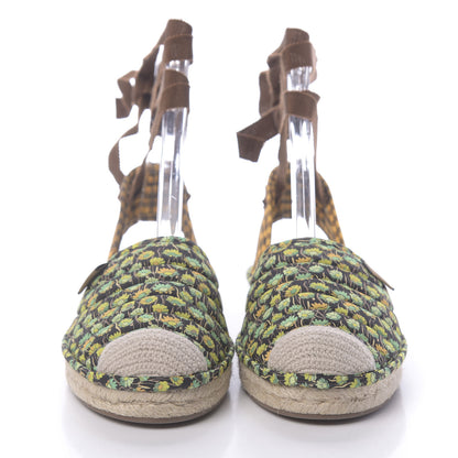 Fendi Canvas Quilted Floral Print Gingham Ankle Wrap Flat Espadrilles 37 Multicolor 2 of 7