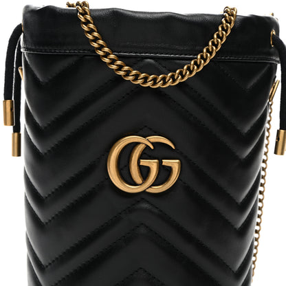Gucci Calfskin Matelasse Mini GG Marmont 2.0 Bucket Bag Black 8 of 10