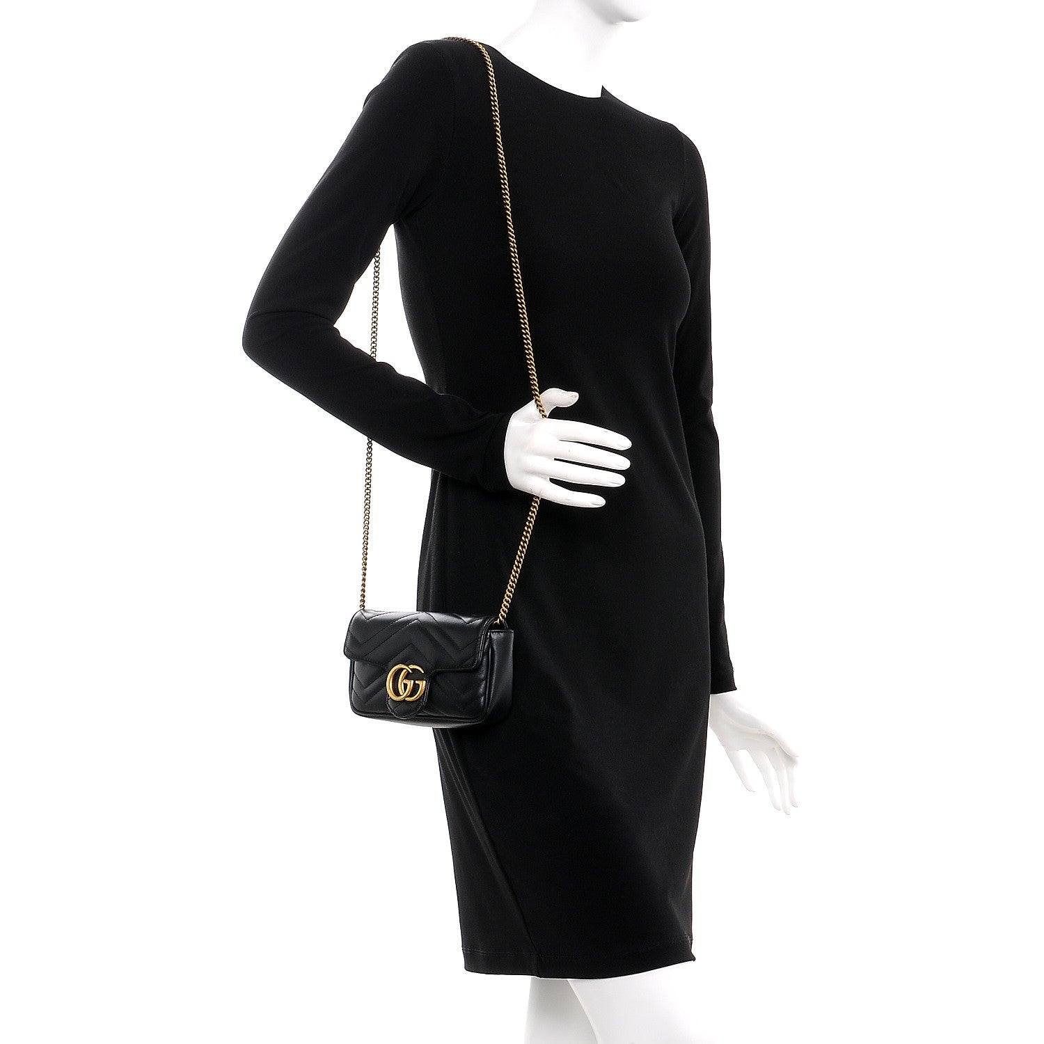 Gucci Calfskin Matelasse Super Mini GG Marmont Shoulder Bag Black 2 of 10