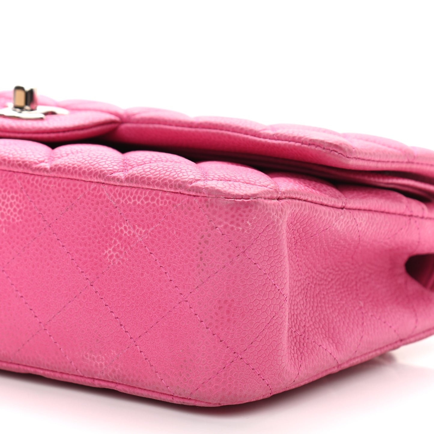 Iridescent Caviar Quilted Medium Double Flap Pink