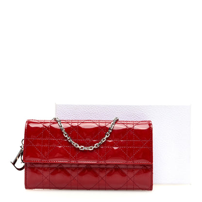 Christian Dior Patent Cannage Lady Dior Rendezvous Wallet On Chain Rouge Ceris 10 of 10