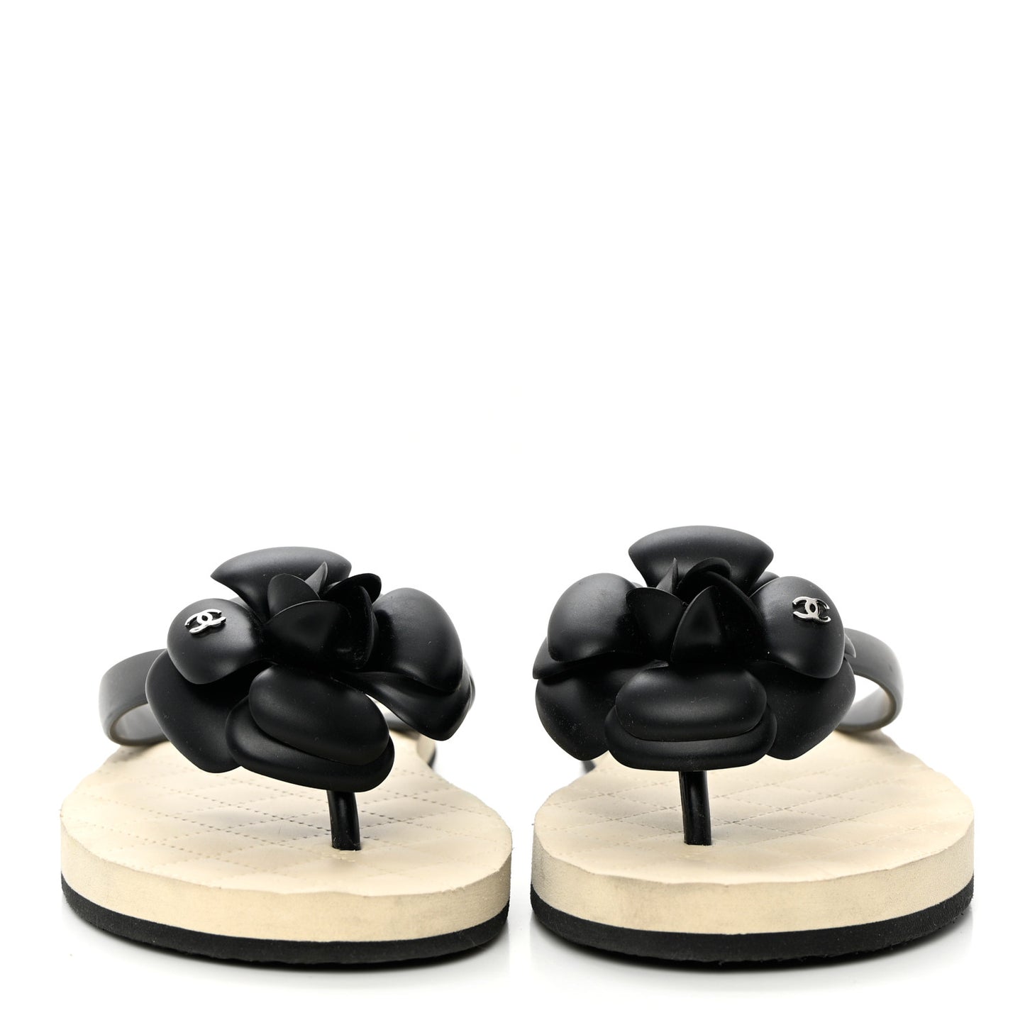 PVC Camellia Thong Sandals 37 Black