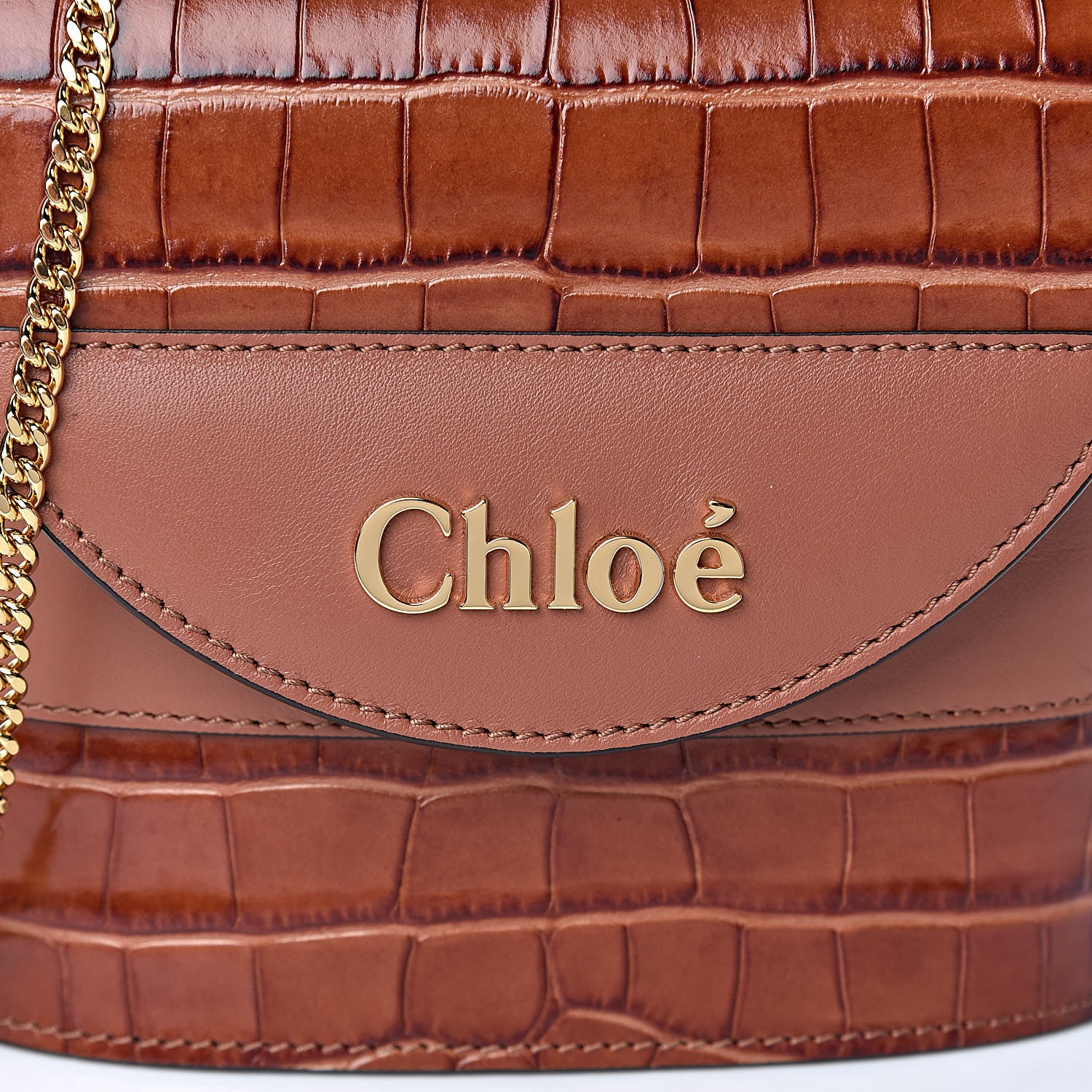 Chloe Calfskin Crocodile Embossed Small Aby Lock Chestnut Brown 8 of 10