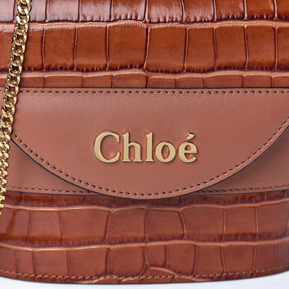 Chloe Calfskin Crocodile Embossed Small Aby Lock Chestnut Brown 8 of 10