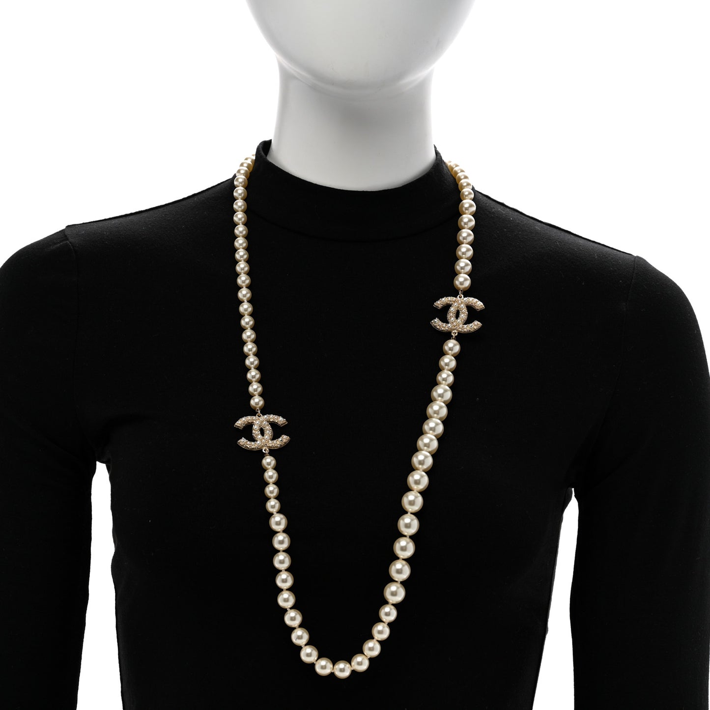 Pearl CC 100th Anniversary Long Necklace Light Gold