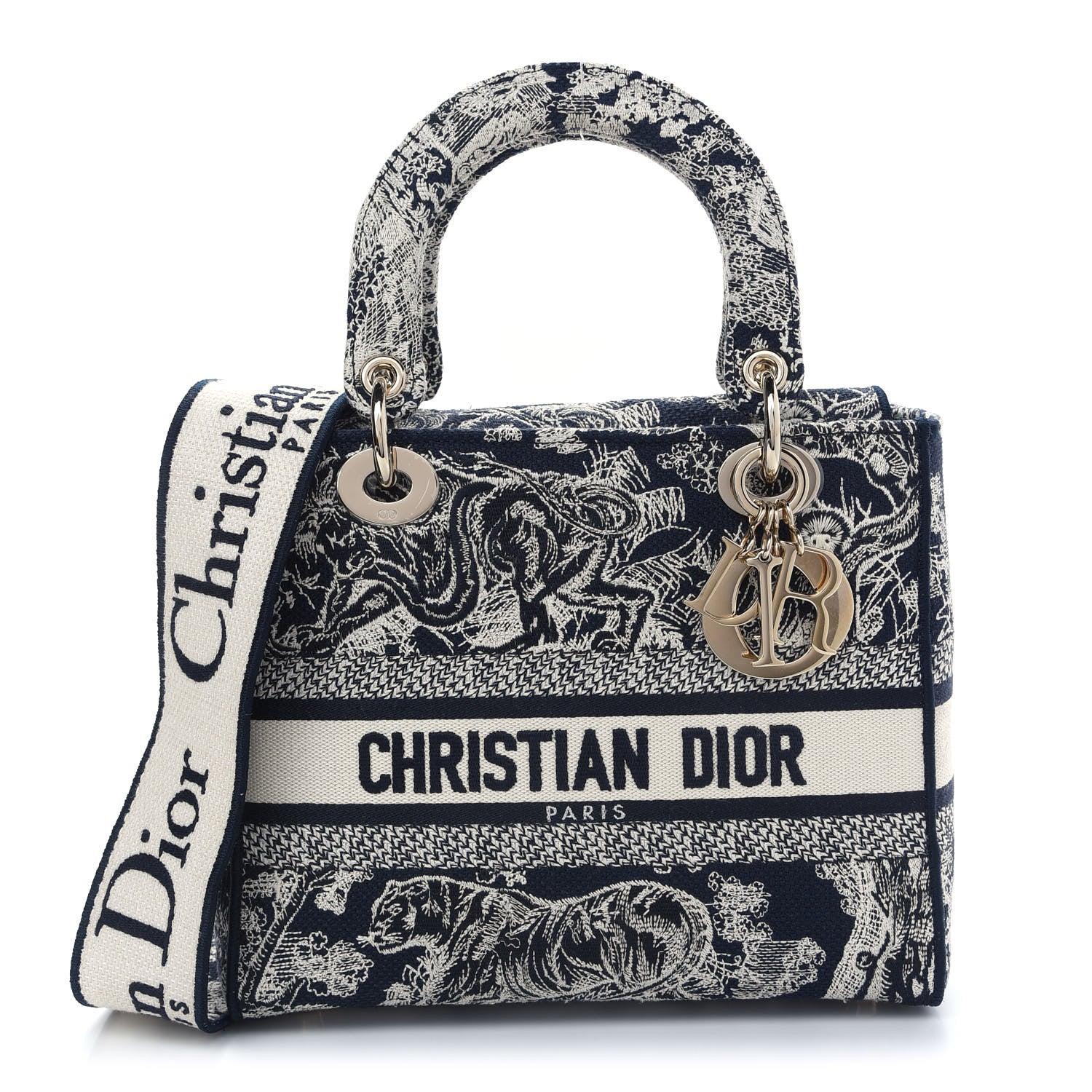 Christian Dior Toile de Jouy Embroidered Medium Lady D-Lite Blue 1 of 8