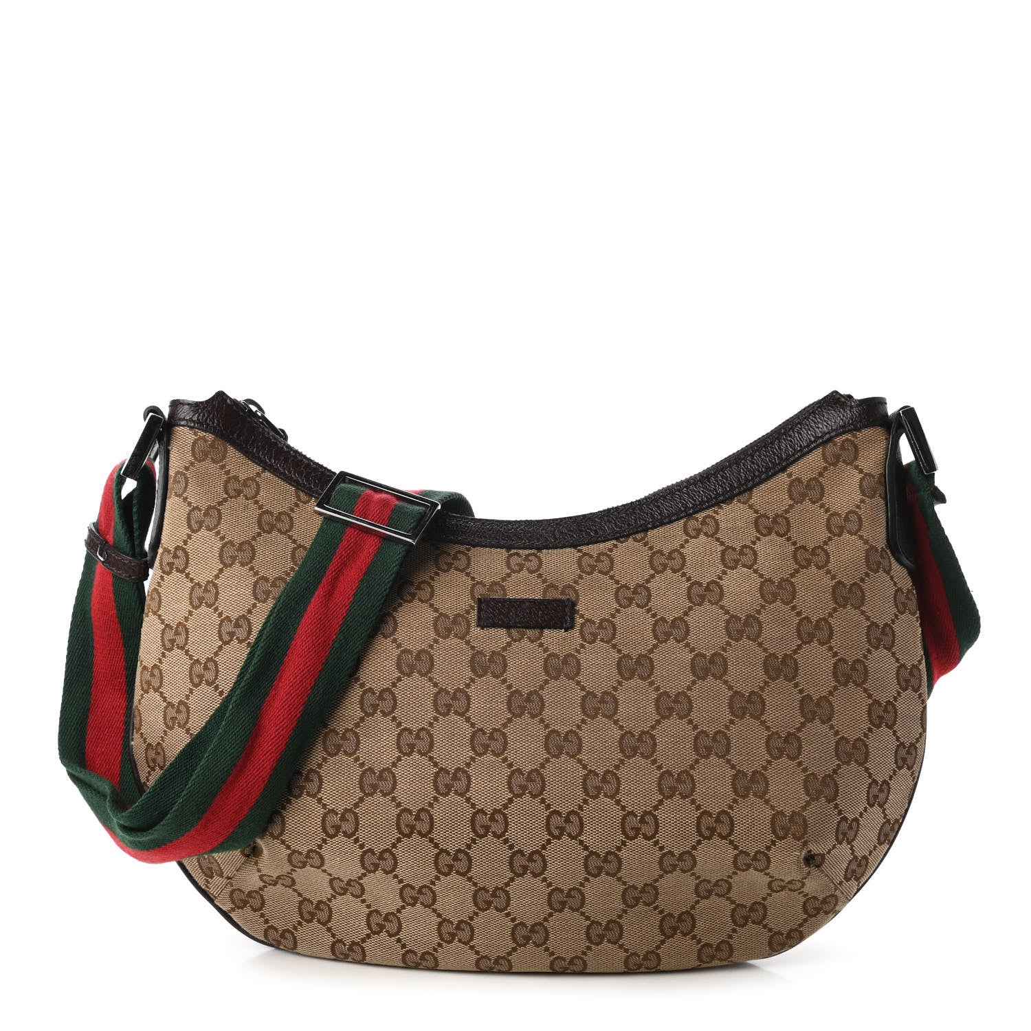 Gucci Monogram Web Medium Half Moon Hobo Dark Brown 1 of 10