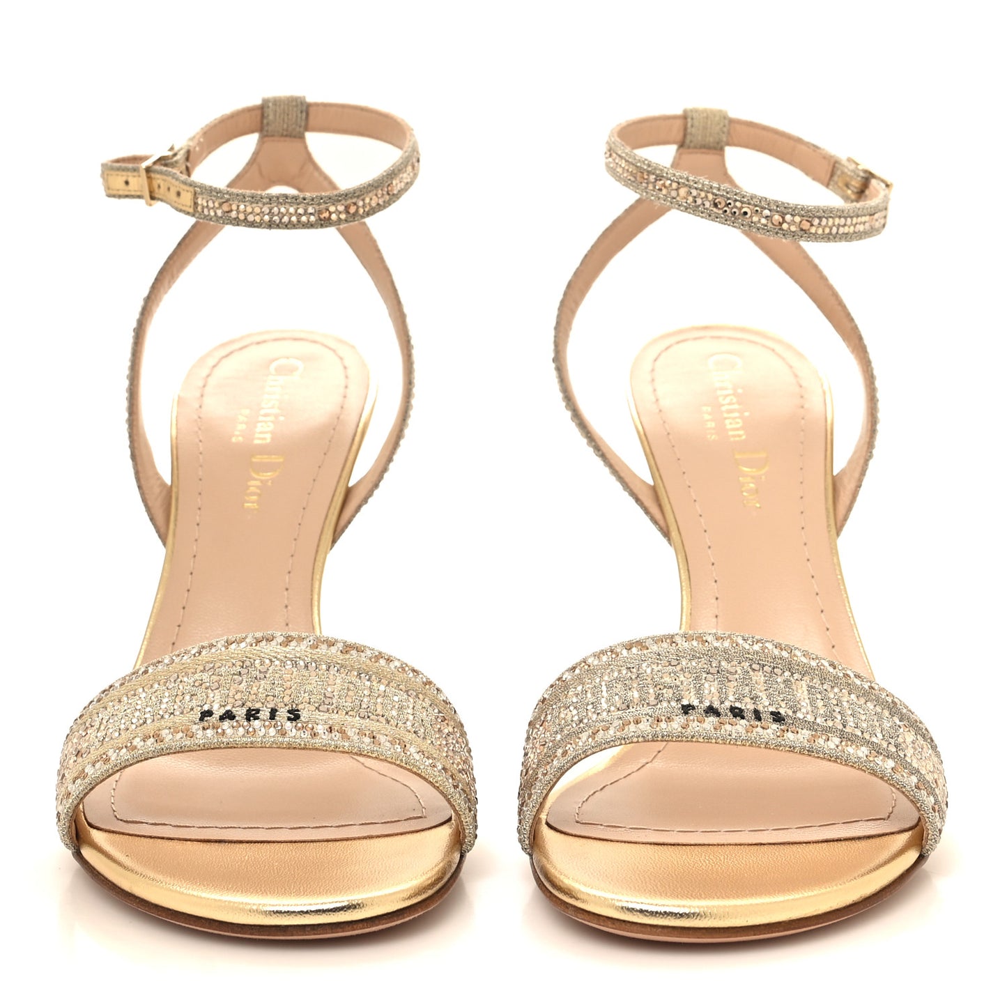Cotton Strass Embroidered Dway Heeled Sandals 37 Gold