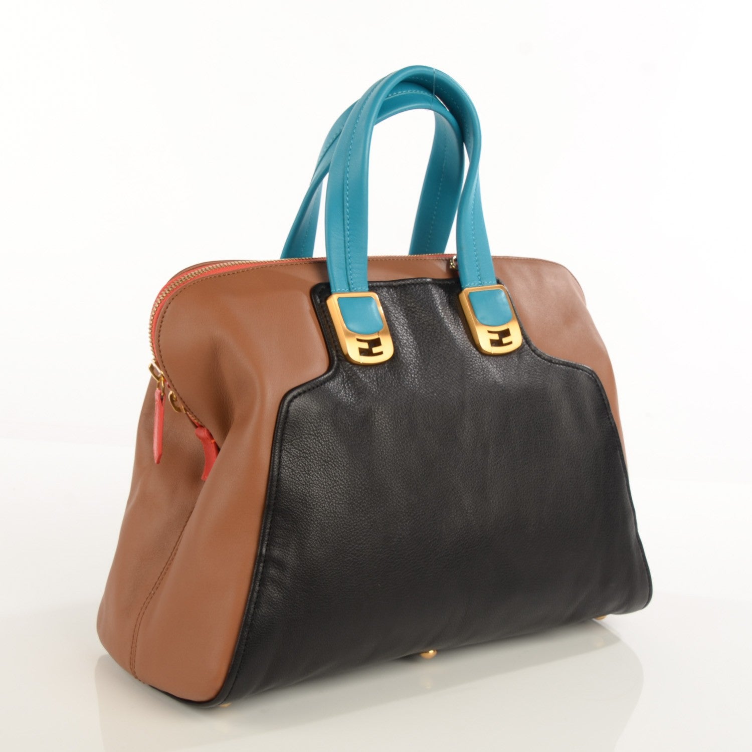 Fendi Capra Vitello Saddle Colorblock Large Chameleon Tote Biscotto 3 of 10