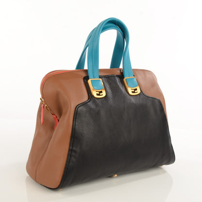 Fendi Capra Vitello Saddle Colorblock Large Chameleon Tote Biscotto 3 of 10