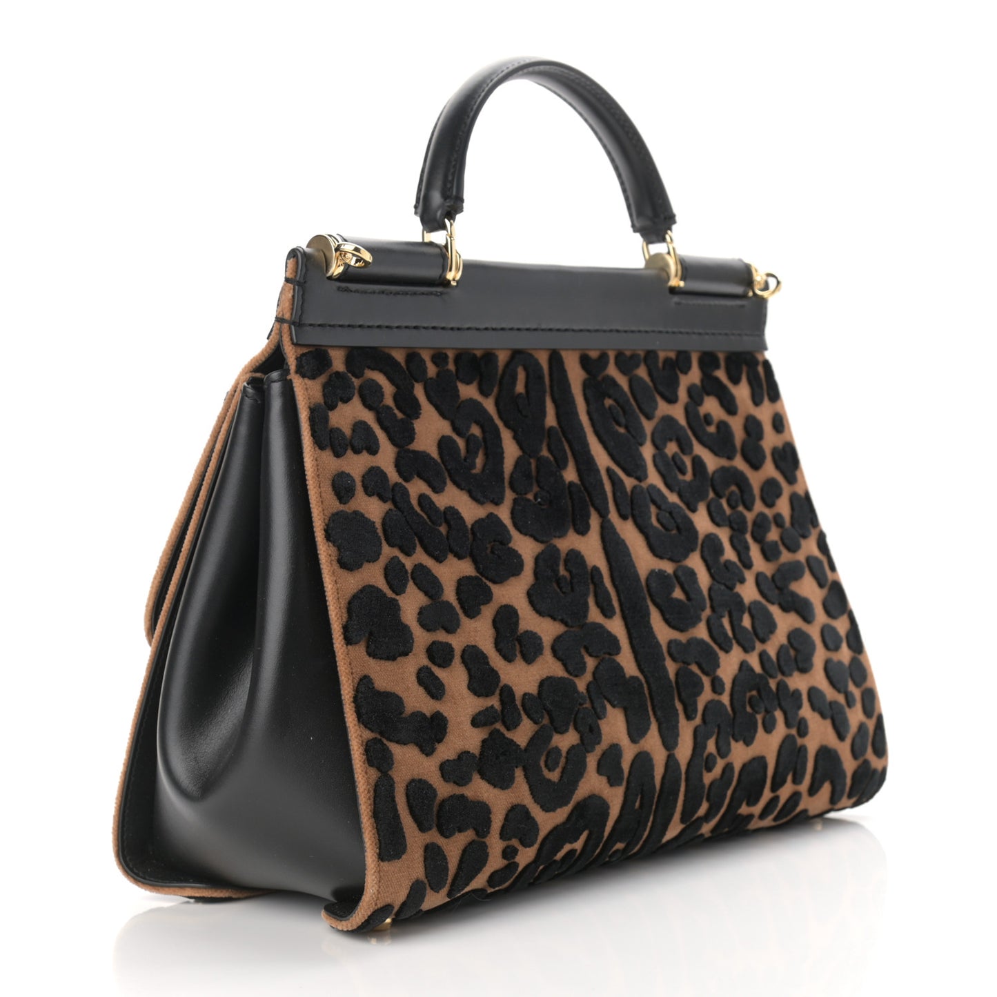 Velvet Leopard Print Miss Sicily Satchel Black