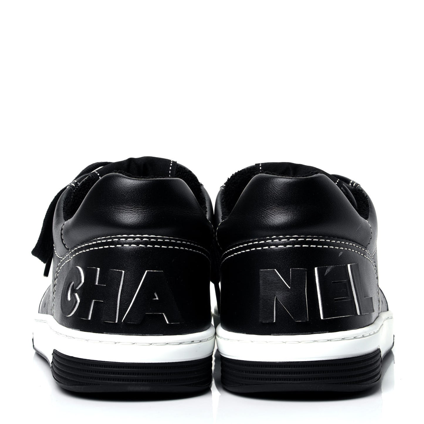 Calfskin Womens Logo Sneakers 38 Black White