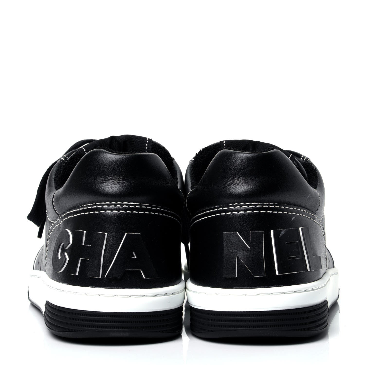 Chanel Calfskin Womens Logo Sneakers 38 Black White 6 of 13