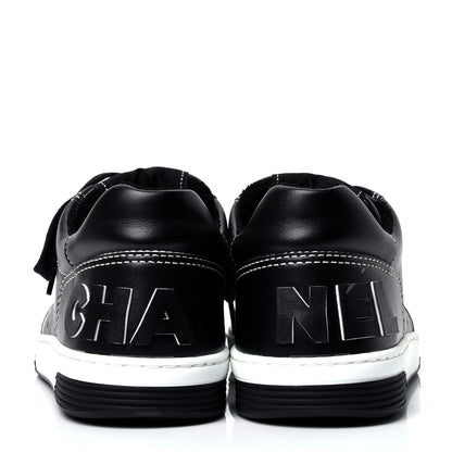 Chanel Calfskin Womens Logo Sneakers 38 Black White 6 of 13