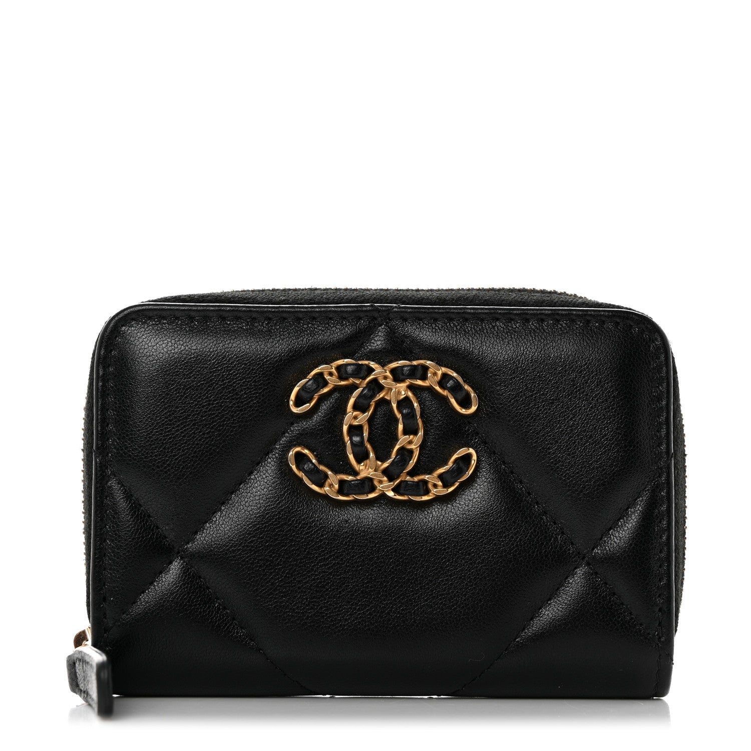 Chanel Lambskin Quilted Chanel 19 Zip Around Coin Purse Wallet Black 1 of 8