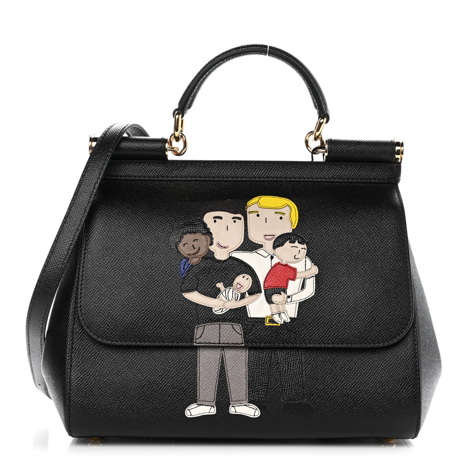 Dolce & Gabbana Dauphine Medium DG Family Patch Miss Sicily Satchel Black 1 of 9